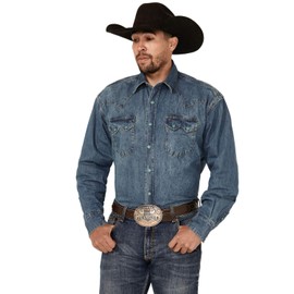 Stetson Men's Denim Snap Western Shirt, Blue, Large