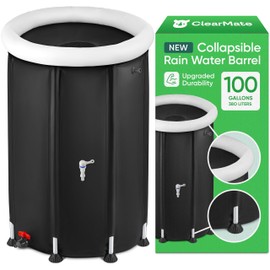 CLEARMATE Collapsible Rain Barrel |100 Gal Rainwater Collection System with Sturdy Metal Legs & Reinforced Air Frame | Portable & Durable Rain Catcher for Gutter Water Storage