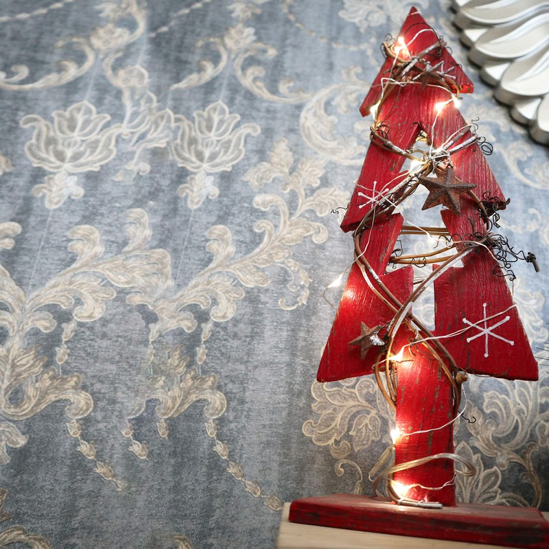 30cm Red Wooden LED Tree Tabletop Centrepiece Christmas Holiday Home