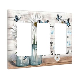 Tulpock Rustic Daisy Floral Butterfly Light Switch Cover Plate Decorative Farmhouse Vase Wall Plate 3 Gang Triple Rocker Switchpalte Electrical Faceplate for Bedroom Home Bathroom 6.57" x 4.65"