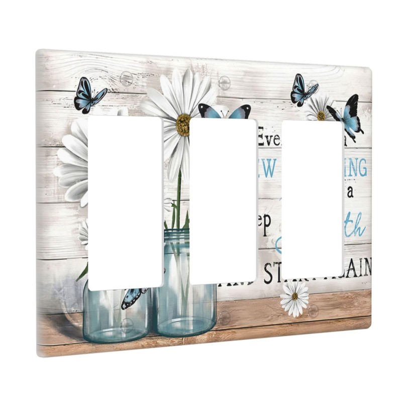 Tulpock Rustic Daisy Floral Butterfly Light Switch Cover Plate Decorative