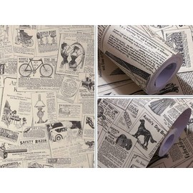 Amhao Vintage Newspaper Decorative Paper Vinyl Self Adhesive Shelf Drawer Liner Home Decor 17.7 inch by 79inch