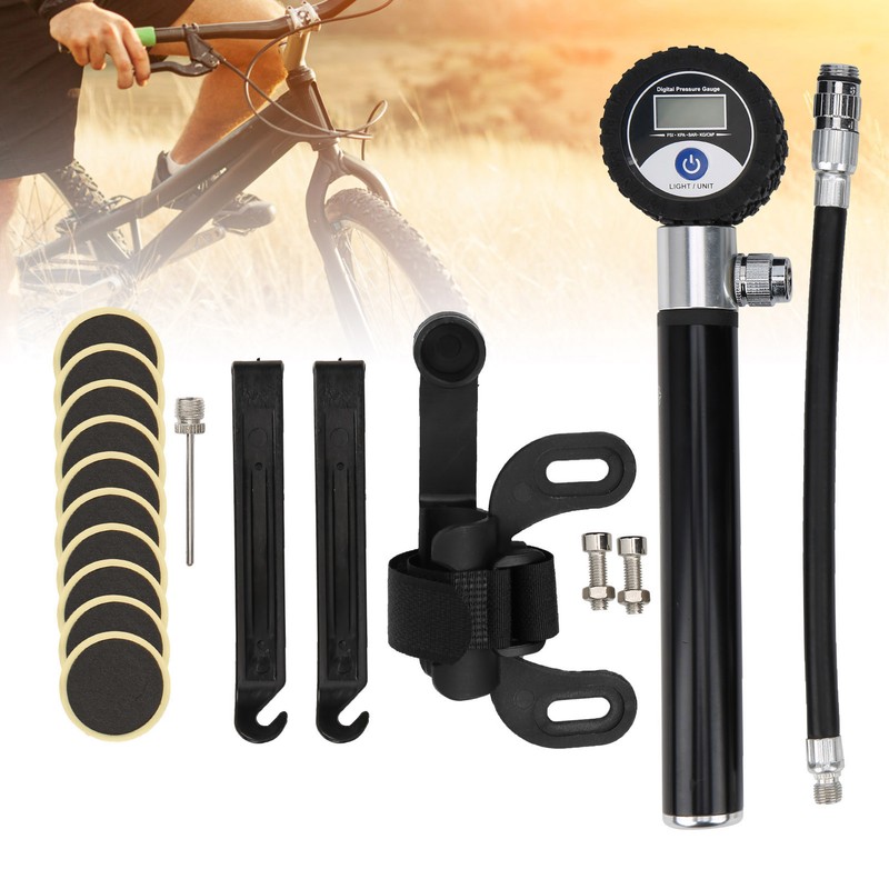 Bicycle Digital Display Air Pump with Needles Hose Kit Bike