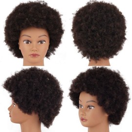 Newshair 14" afro mannequin head for braiding 4C Type 100% Human Hair Curly Hair Hairdresser Training Head African Cosmetology Doll Head for Styling Cornrow Braiding with Clamp Stand