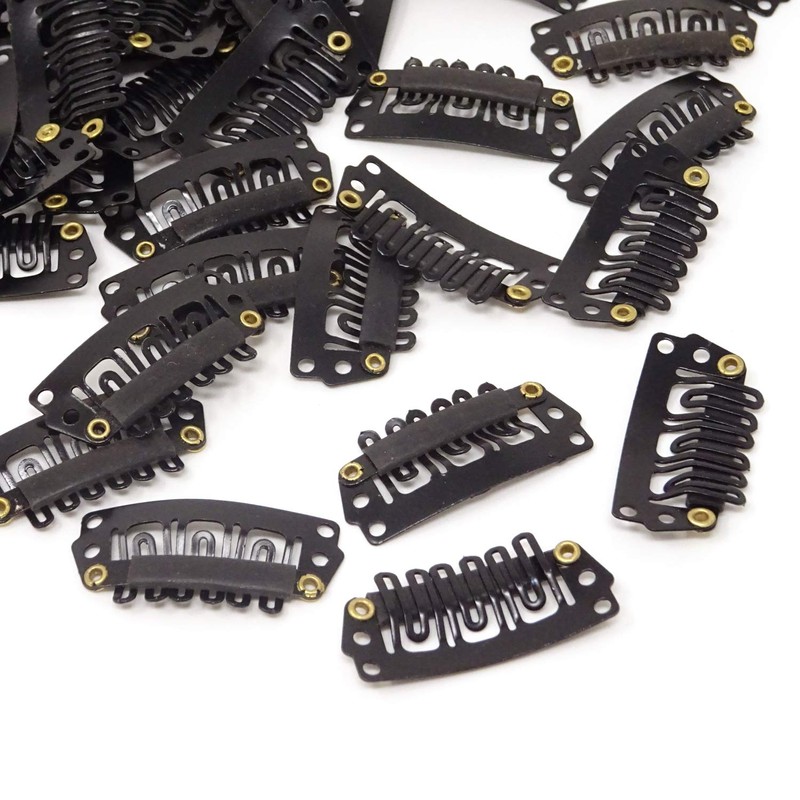Honbay 50PCS 6-Teeth Black U-Shape Snap Clips for Hair Extensions