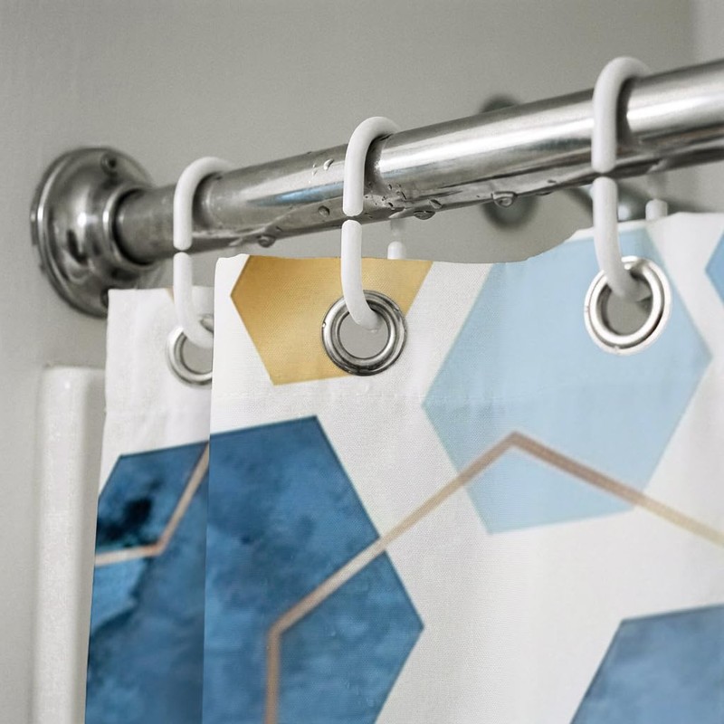 Indigo Gold Geometric Honeycomb Shower Curtain Water-Resistant Polyester Bath Curtain