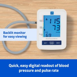 Medline Digital Blood Pressure Monitor, Adult Upper Arm Cuff, Digital LCD Display, Stores Up To 90 Readings, Comes with Batteries