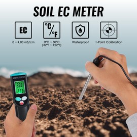 Digital Soil Meter with Corde Sensor, 2-in-1 Soil EC & Temperature Meter Tester with ATC Function, Easy Calibration, Backlit LCD Portable EC Meter for Plant, Gardening, Farming