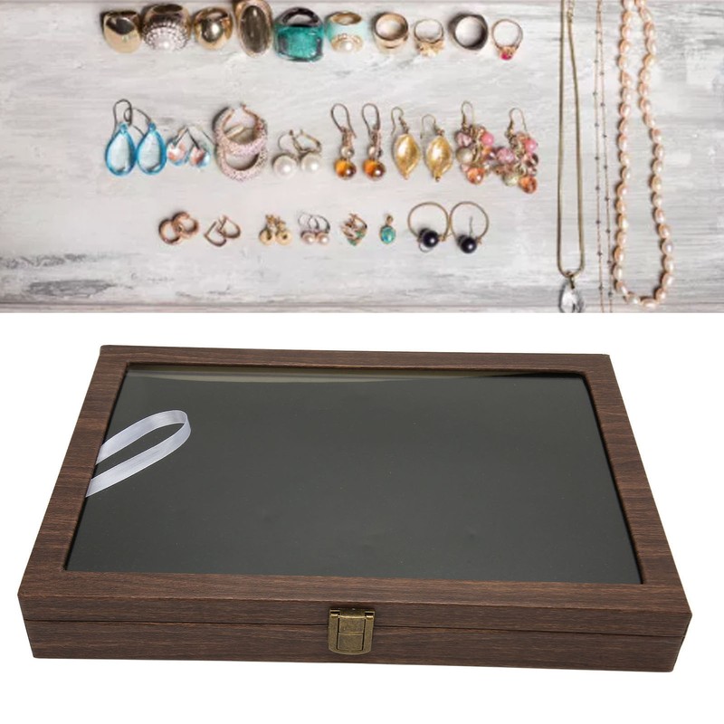 Pin Display Case Large Black PU Leather Dustproof Glass Widely