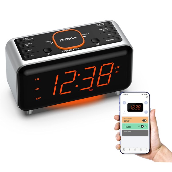 iTOMA Radio Alarm Clock with App Control, Bluetooth, FM Radio,