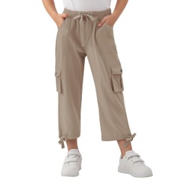 MoFiz Girls Cargo Capris Hiking Pants Lightweight Quick Dry Outdoor Athletic Travel Casual Loose Comfy Cute Pockets Khaki M