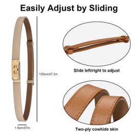 CUBETA 3pcs women's skinny leather belt with adjustable silver-tone turn-lock buckle - ideal for dresses, jeans and coats