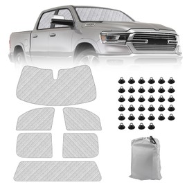 Federedevo Dodge Ram 1500 Sun Shade 6-Piece Set 2019-2023 | Full Cabin Thermal Insulation Kit | Thermal Insulated Window Covers | UV Blocker + Privacy Covers (Front/Rear/Side Windows)