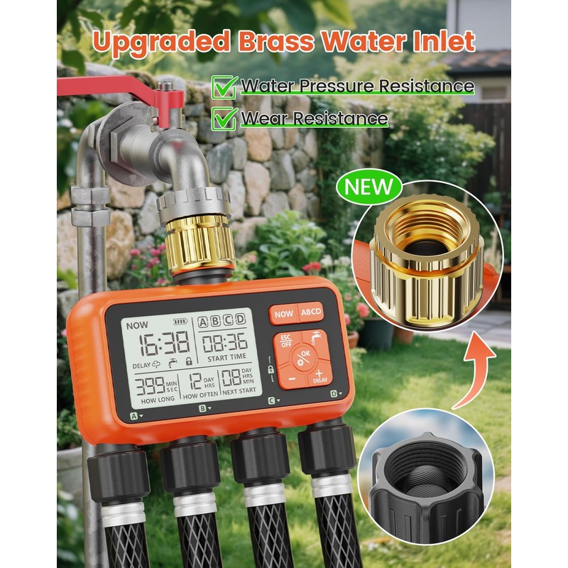 Sprinkler Timer 4 Zone with Brass Inlet Water Timer for