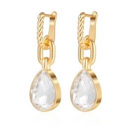 Mesovor Gold Crystal Hoop Earrings for Women, 18K Gold Plated Twisted Huggie Earrings | Emerald Green Black Crystal Water Drop Earrings Jewelry Gifts for Wife Mother Daughter (Hoop-White)