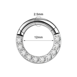 AccGin Septum & Nose Rings - Heavy Gauge Hinged Hoops with Cubic Zirconia - Silver