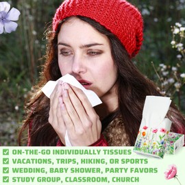 Therwen 100 Pack Pocket Tissues Travel Packs Bulk 1000 Sheet Mini Tissues Bulk 3 Ply Small Travel Size Paper Individual Pocket Size(Wildflowers)