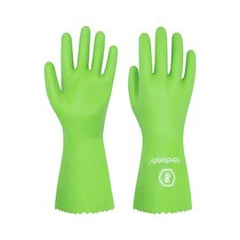 HANDLANDY Reusable Chemical Resistant Gloves, Nitrile Heavy Duty Waterproof Industrial Safety Work Gardening Cleaning Gloves (Medium, 1 Pair Green)
