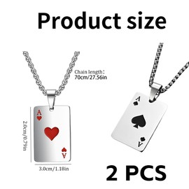 WLVinson Pack of 2 Spades Casino Outfit Men's Necklace Silver Necklace Pendant Men, Stainless Steel, No