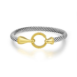 Wiilkac Cuff Bracelets for Women Two Tone - Cable Bangle Bracelet Twisted Silver Wire - Gold Hook Vintage Mixed Metal Cuff Bracelets Jewelry Gift (Two Tone)