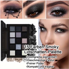 EONFAVE 15 Colours Smoky Eyeshadow Palette, Dark Punk Soft Matte Shimmer Eyeshadow Palette, Goth Eyeshadow Pallet for Daily and Stage Makeup, Waterproof, Durable, High Pigmented
