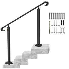 VEVOR Outdoor Staircase Handrail, Adjustable Wrought Iron, Thickened Railings for Porch & Deck