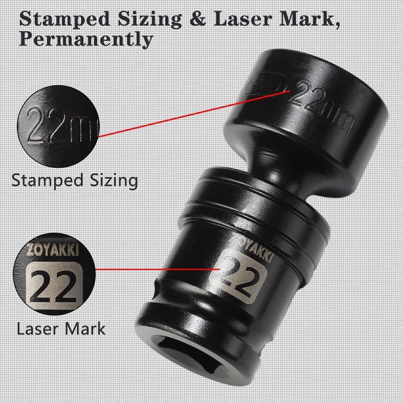 1/2" Drive Swivel Sleeve 22mm, Shallow Universal Impact Sleeve, SAE
