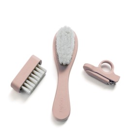 nouka Baby Grooming Kit Set | Ultra-Soft Natural Bristle Hair Brush, Nail Clippers & Nail Brush | Wood with Silicone Sleeve | Soft Blush