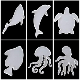 FUYAKEJI 6 Pieces of Cute Marine Animal Epoxy Resin Silicone Molds, Whales, Dolphins, Fish, Octopus, Jellyfish, Turtles Shape Molds, Coaster Crystal Molds, Silicone Crafts Kit