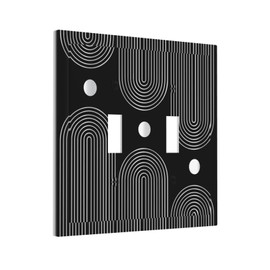 Black White Boho 2 Gang Toggle Light Switch Cover Double Toggle Decorative Wall Plates Cover Electrical Switchplate Faceplate for Home Decor