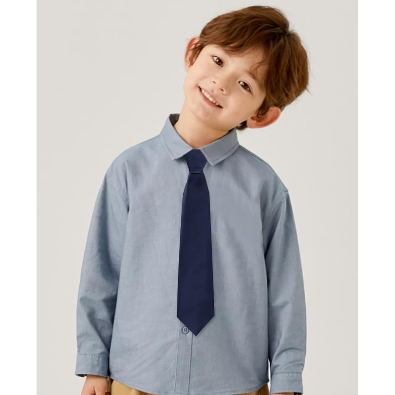 MESU Pre-Tied Kids Necktie Satin Plain Colored Tie Blue