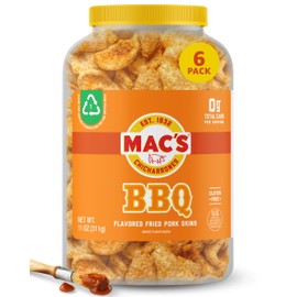 Mac's BBQ Fried Pork Skins - Barbeque Flavored Chicharrones Pork Rinds - Low Carb, Gluten-Free, Keto-Friendly Snack- 7.5oz (6-Pack)