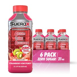 SueroX Sugar Free Sports Drink for Hydration and Recovery, Electrolyte Hydration Drink with 8 Ions, Zero Calorie Sports Drinks, Strawberry-Kiwi Punch, 21.3 Fl Oz, 6 Count