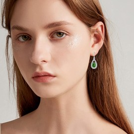 Peridot Green Earrings for Women Sterling Silver Teardrop Leverback Earrings with Simulated August Birthstone Oval Crystal, Birthday Jewelry Gifts for Women