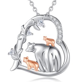 EUDORA Harmony Ball Mother Daughter Necklace Women's 925 Sterling Silver, Mother Tree Chain Grandma Mum Necklace Pendant Cute Animals Maternal Love Jewellery, Mother's Day Gift for Women Mother, 45