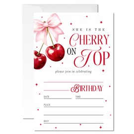 ZYQFN 20 Cherry Baby Girl Birthday Party Invitations, for Girls (075)