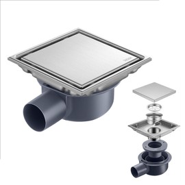 Shower Drain Square Stainless Steel Floor Drain, 15 x 15 cm, Floor Drain Shower, Hair Filter, 2-in-1 Tileable Drain Channel, Shower Drain, with 360° Siphon Odour Trap, for Bathrooms, Cellars, Indoor
