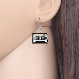 HUAGEO Acrylic Nostalgic 80s 90s Magnetic Cassette Tape Earrings Double Sided Vintage Tape For Women Music Lovers Charms Gifts Novelty Jewellery Dangle (Black)