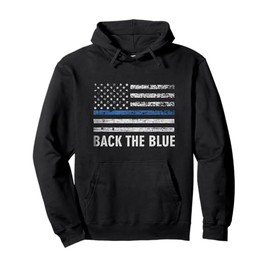 Thin Blue Line Back the Blue American Flag Police Support Pullover Hoodie