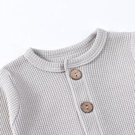 Yookoom Baby Boys Girls 2 Pack Solid Romper Ribbed Long Sleeve One-Piece Knit Cotton Jumpsuit Outfits Clothes,Blue+Gray,12-18M