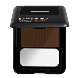 Black Radiance Pressed Powder, Pigment-Rich Matte Finish for Deep Skin Tones, Oil-Absorbing Compact with Mirror & Sponge - Black Coffee