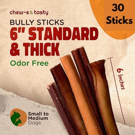 chew-e&tasty Odor Free Bully Sticks 100% Beef Chews - Made & Packaged at Food-Grade Facility - Fully Digestible High Protein, Low Fat Dental Treats