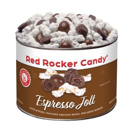 Virginia Diner Red Rocker Candy Espresso Jolt Snack Mix - Chocolate Covered Espresso Beans, Coffee Pretzels & Mini Caramel Cups Espresso Candy Snack - 16 Oz Can