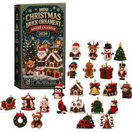 24-Day Mini Christmas Brick Ornament Advent Calendar, Divertidos Sets de Construcción con 24 Adornos únicos de Ladrillos para árboles de Navidad,