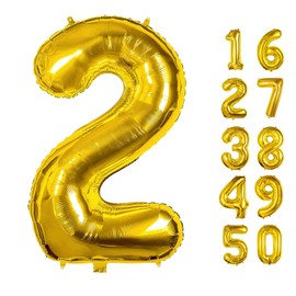 40 Inch Number Balloons 2 Gold Big Giant Jumbo Number Foil Mylar Balloons for 2th Birthday Party Supplies Anniversary Events Decorations (Gold-2)