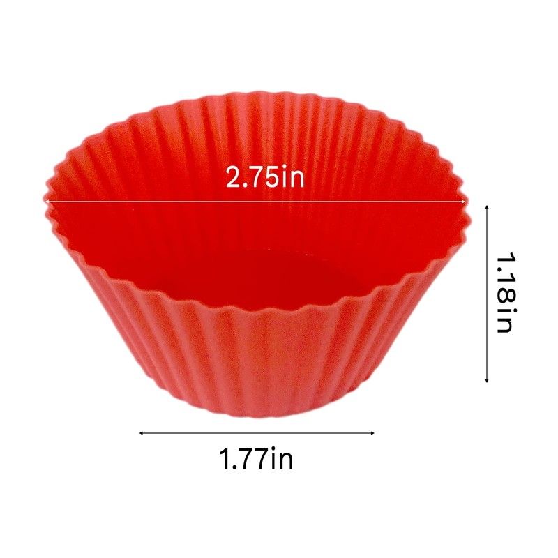 Silicone Muffin Cups Pans for Baking,Red Silicone Cupcake Liners 12PCS