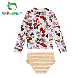 upandfast Toddler Girls Long Sleeve Bathing Suit Tankini UPF 50+ Sun Protection(4T, Red Flower)