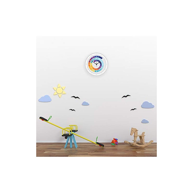 GRAVURZEILE Children's Wall Clock Rainbow Colours - Silent Children's Wall