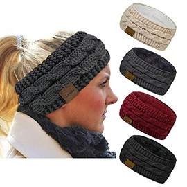 Loritta 4 Pack Womens Winter Headbands Fuzzy Fleece Lined Ear Warmer Cable Knit Thick Warm Crochet Headband Gifts,Multi D