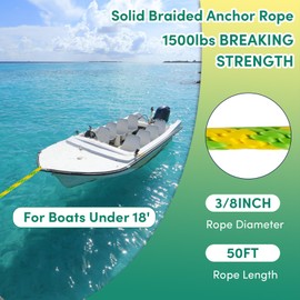 Anchor Rope 50FT x 3/8in,Premium Solid MFP Braided Anchor Rope Anchor Line,Boat Anchor Rope with Stainless Steel Thimble & Snap Hook,Boat Rope Marine Rope for Anchors and Boats (Green/Yellow)
